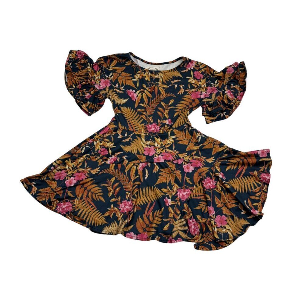 Mia Joy Ruffled Arm Botanical Print Dress Girl's Size 5